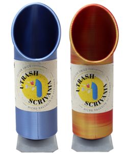 U-Trash da scrivania azzurro e rosso con fascetta avvolgente galleria prodotto